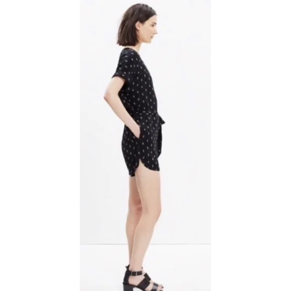 Women's Madewell Perimeter Romper Black/White Diamond Stitch Print Size S - Picture 7 of 12
